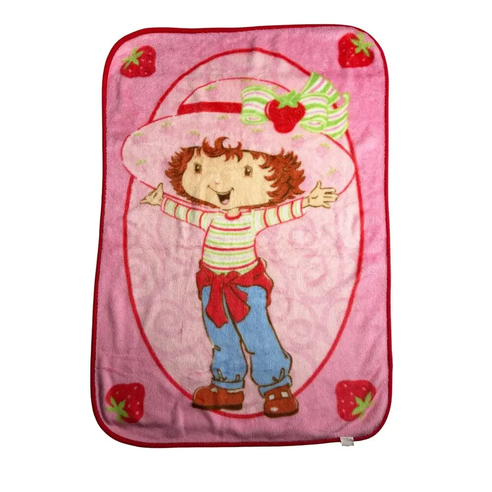 Vintage 2004 Y2K Strawberry Shortcake Pink Fleece Toddler Blanket 44.5x28 Rare